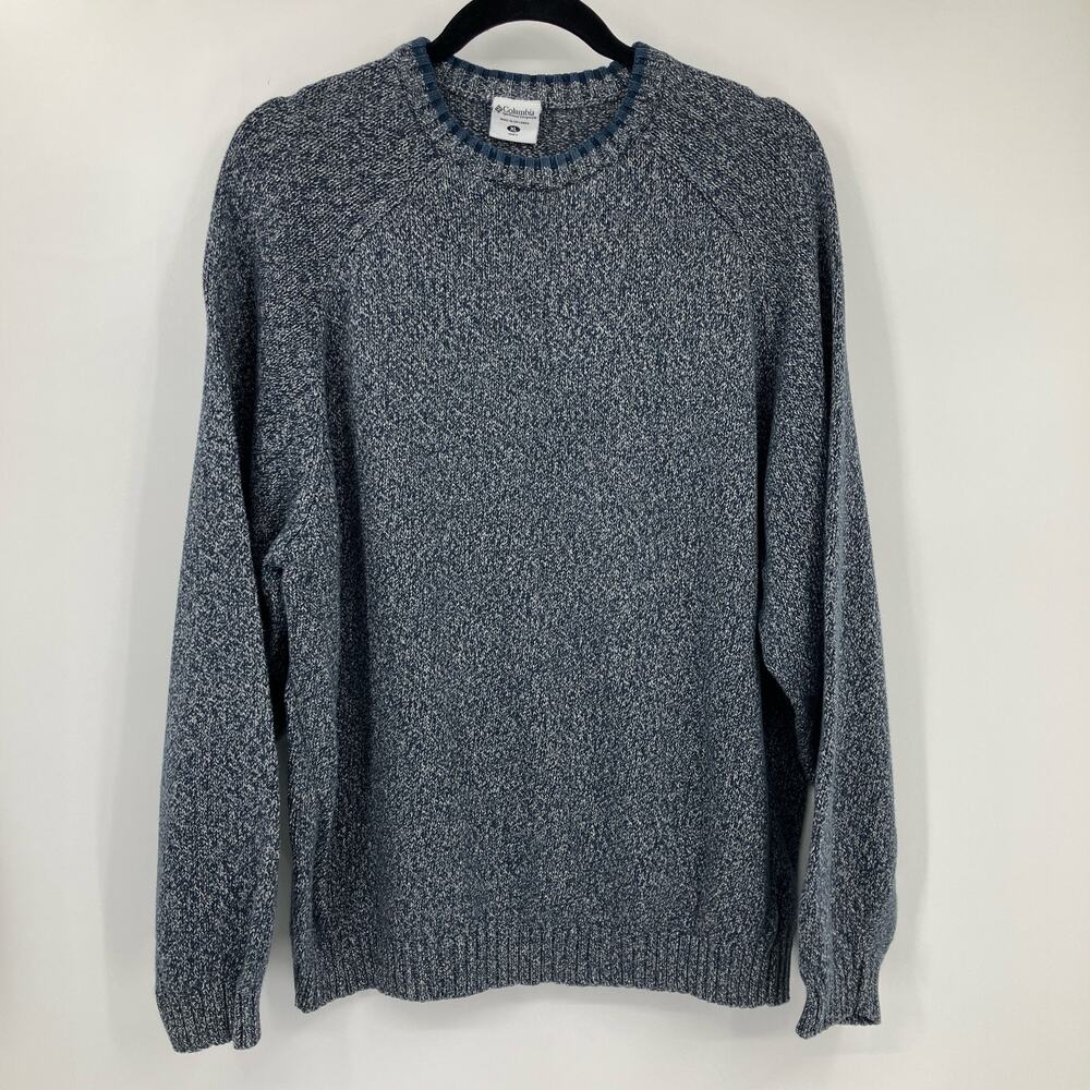 Columbia Sportswear Blue White Cotton Knit Montane Marled Crew Neck Sweater Top